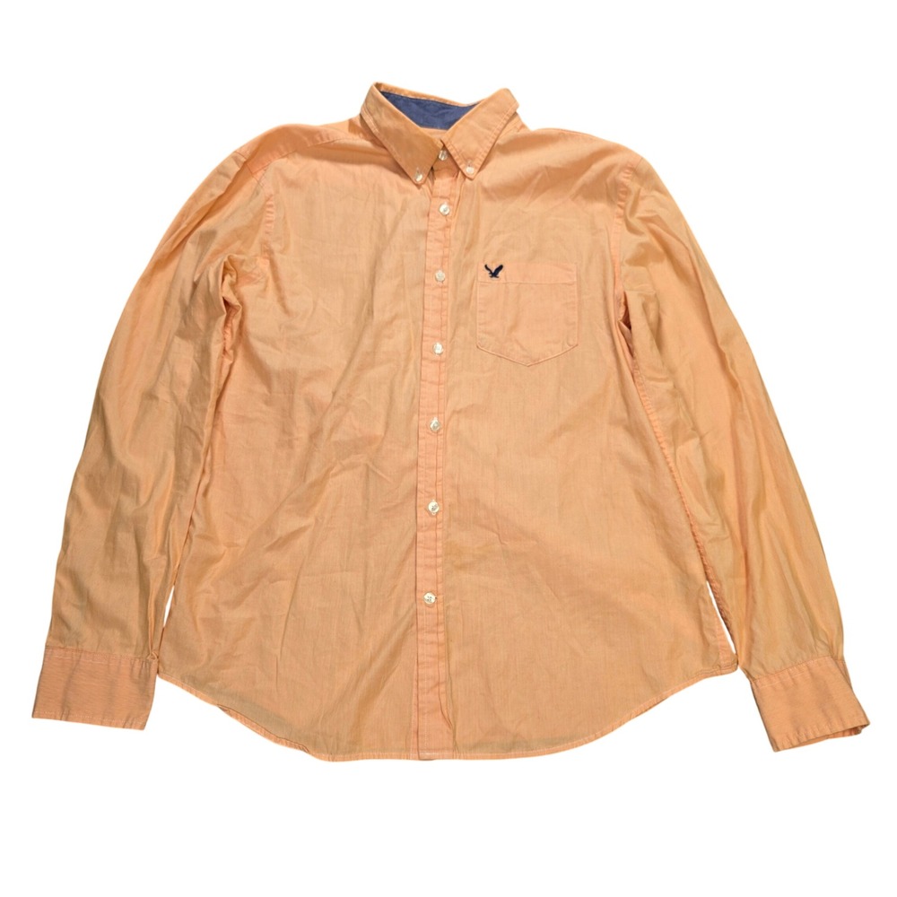 American Eagle Button Down Shirt Men's Size L Orange Classic Fit Long Sleeve